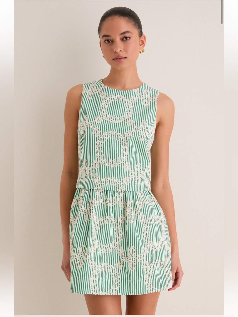 HYACINTH HOUSE Green Stripe Vintage Embroidery Paige Mini Dress